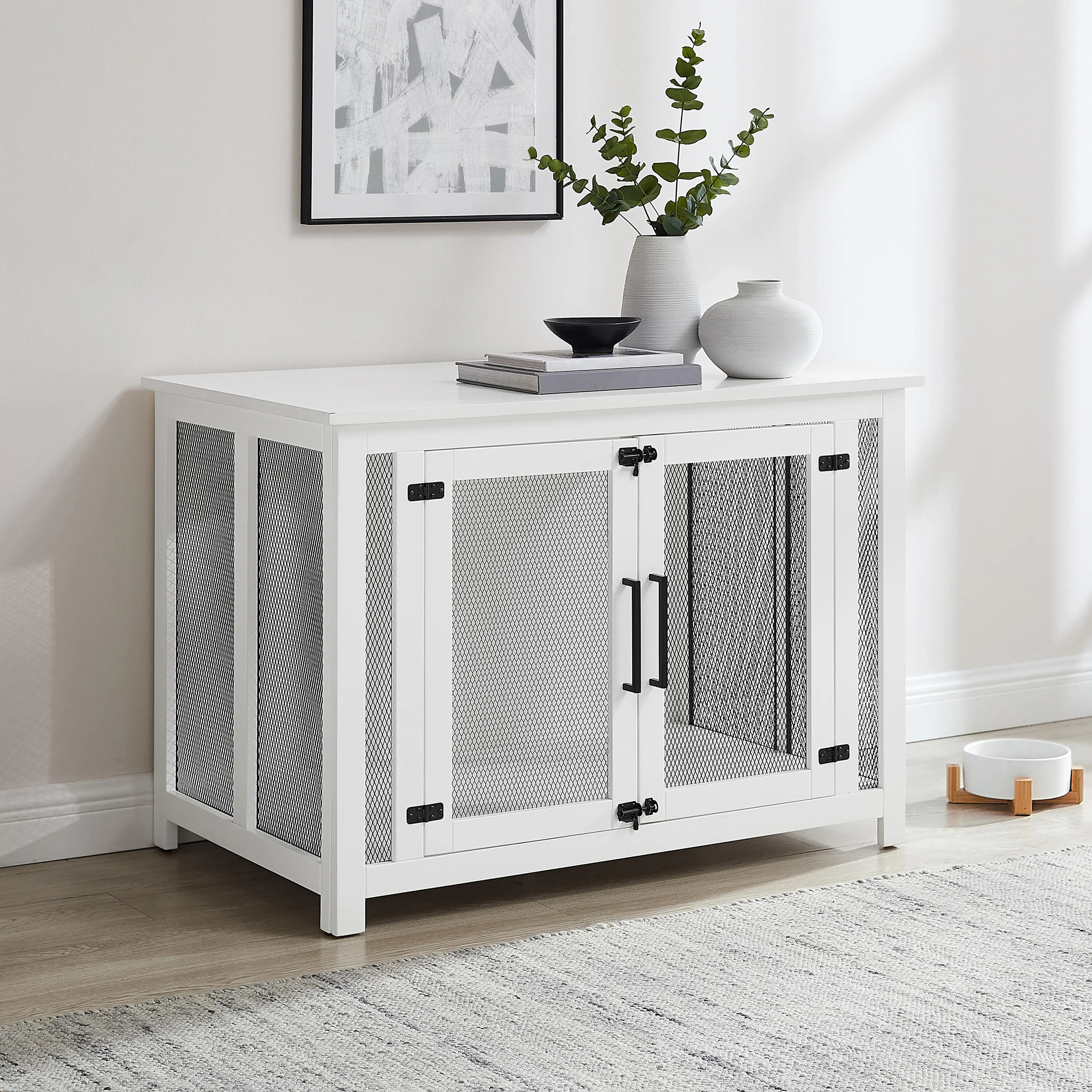 Crosley Furniture Dane Credenza Dog Crate, White | Ashley