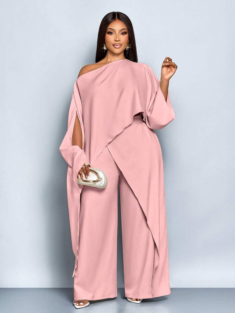 SOLERSUN Plus Size Women's Fashion Street Style Casual Solid Color Asymmetrical Collar Open Slit ... | SHEIN