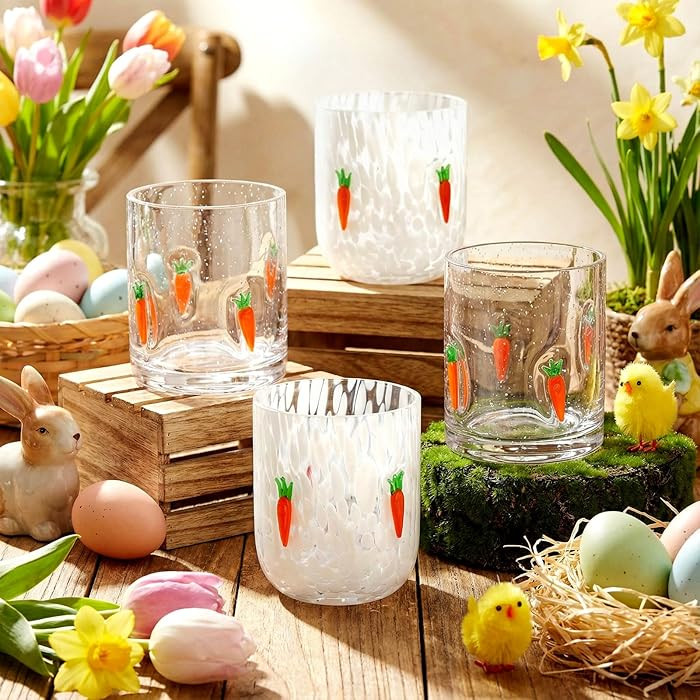 LemonRoad 4 Pcs Easter Icon Juice Glasses 12 oz Easter Stemless Wine Glasses Carrot Double Old Fa... | Amazon (US)