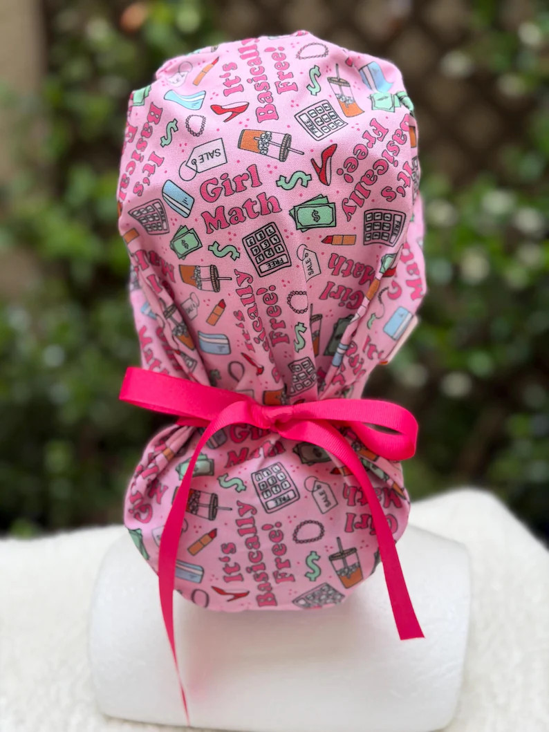 Girl Math Cotton Ponytail Scrub Cap, Satin Lined Nurse Cap | Etsy (Global)
