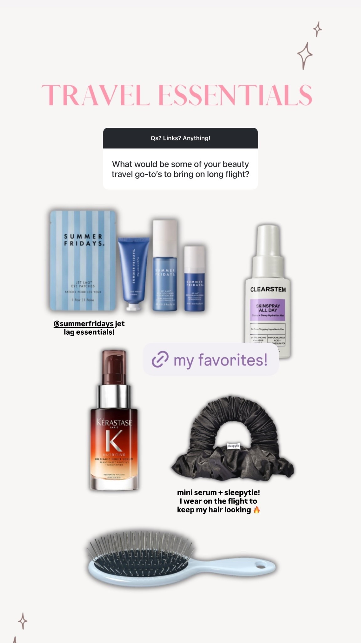 @summerfridays jet lag essentials! mini serum + sleepytie!
I wear on the flight to keep my hair looking 🔥