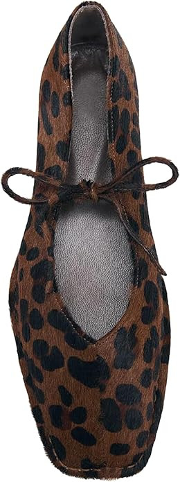 Lace Up Square Toe Ballet Flats for Women Cute Bow Slip On Mary Jane Flats Casual Ballerina Shoes | Amazon (US)