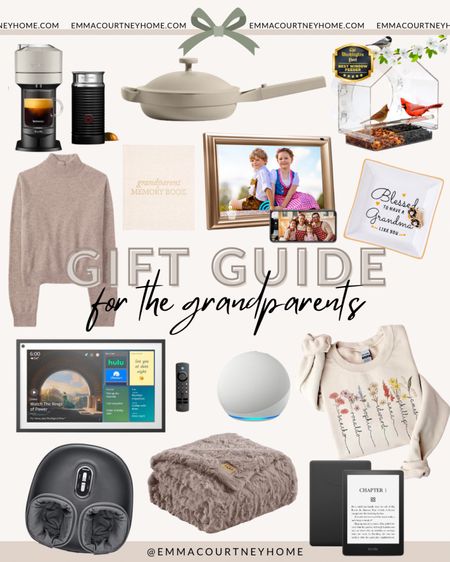 Gift ideas for grandparents including cashmere sweater, Alexa devices (my grandma has and it’s great if you help with set up), foot massager, always pan, coffee machine, and grandparent specific personalized items 

#LTKGiftGuide #LTKHoliday #LTKfamily
