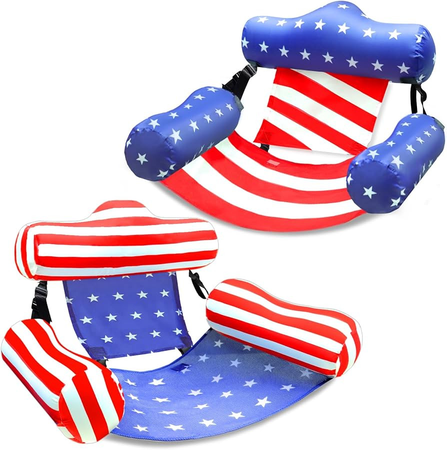 2 Pack Inflatable Pool Floats Chair, American Flag Adjustable Pool Chair Lounger for Adults Heavy... | Amazon (US)