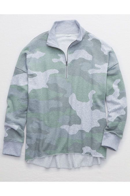 Aerie Sunday Soft Quarter Zip Sweatshirt Women's Camo Green XXL | American Eagle Outfitters (US & CA)