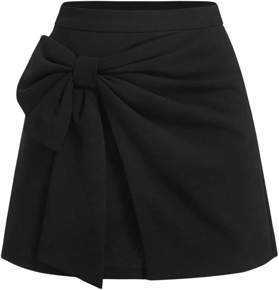 SweatyRocks Women's Bow Front Mini Skirts High Waist Wrap A Line Asymmetrical Short Skirt | Amazon (US)
