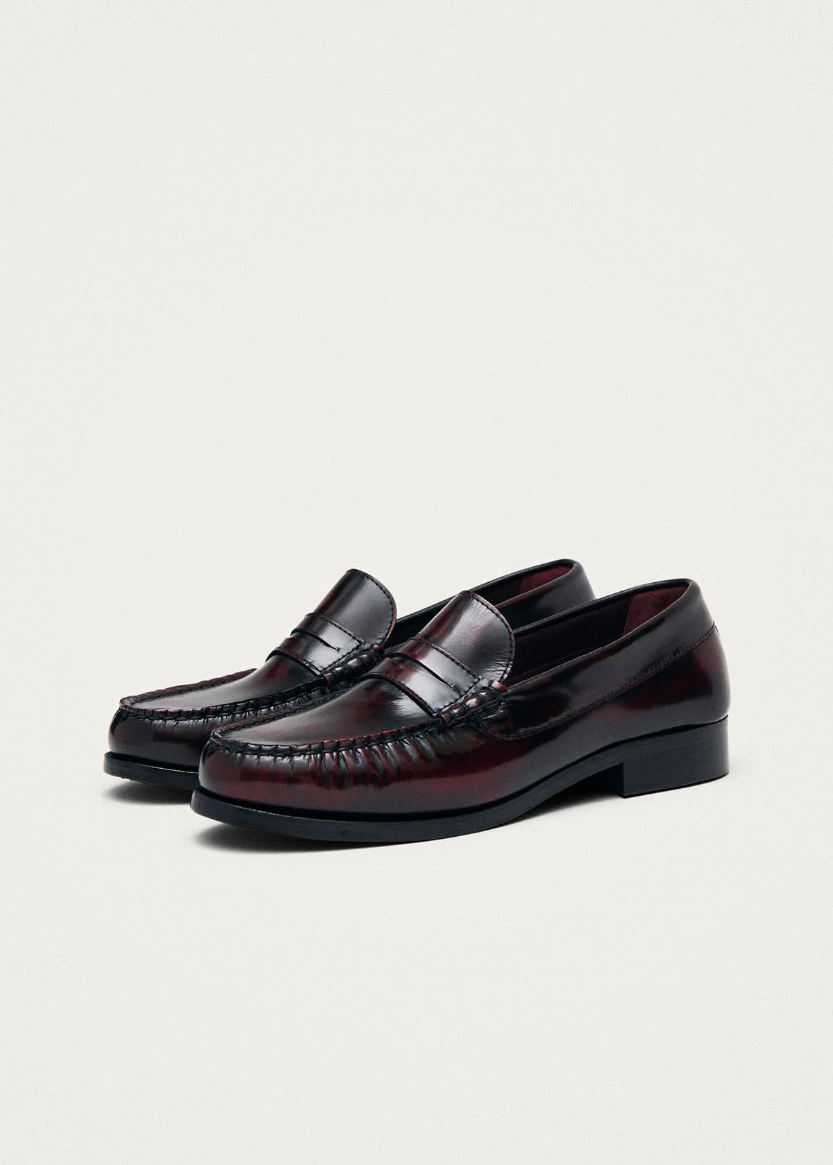 Rivet Vintage Effect Burgundy Leather Loafers | ALOHAS (Global)
