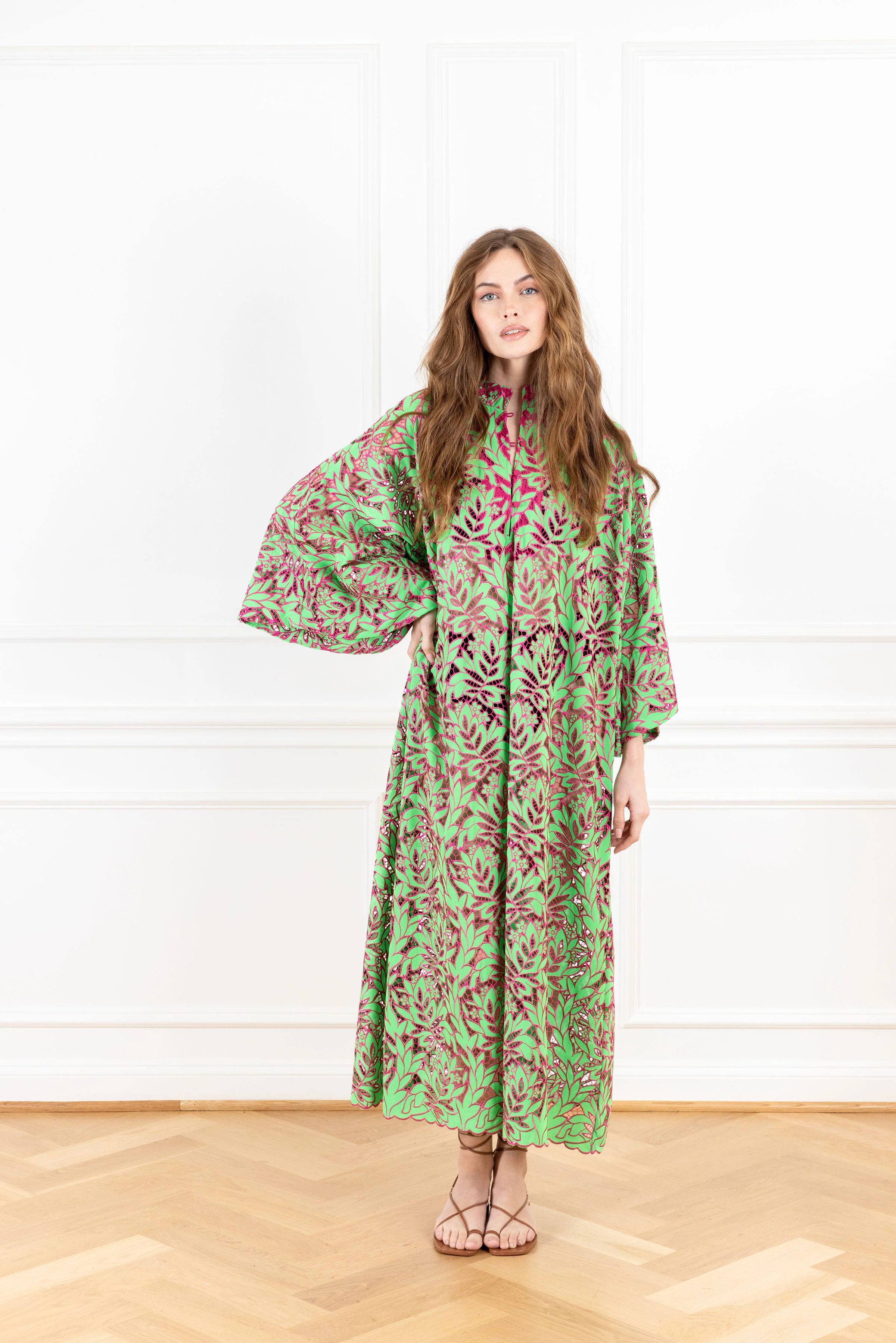 Raspberry Green Lace Maxi Caftan | La Vie Style House