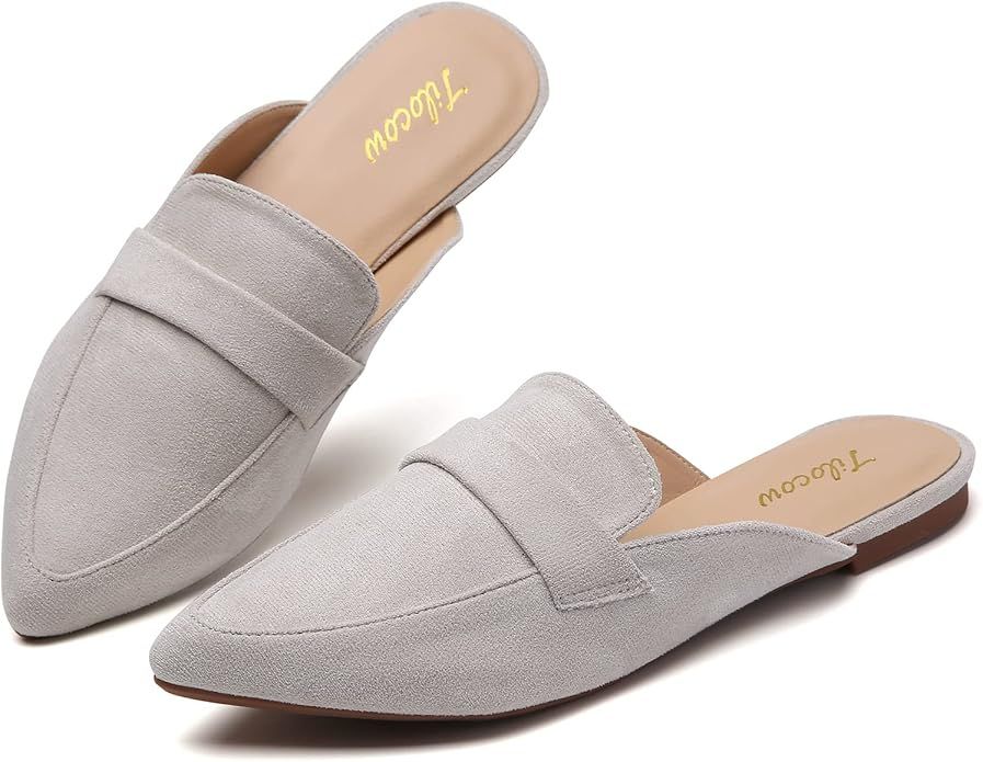 Tilocow Slip On Mules for Women Open Back Closed Pointed Toe Flats Womens Business Work Shoes Fla... | Amazon (US)