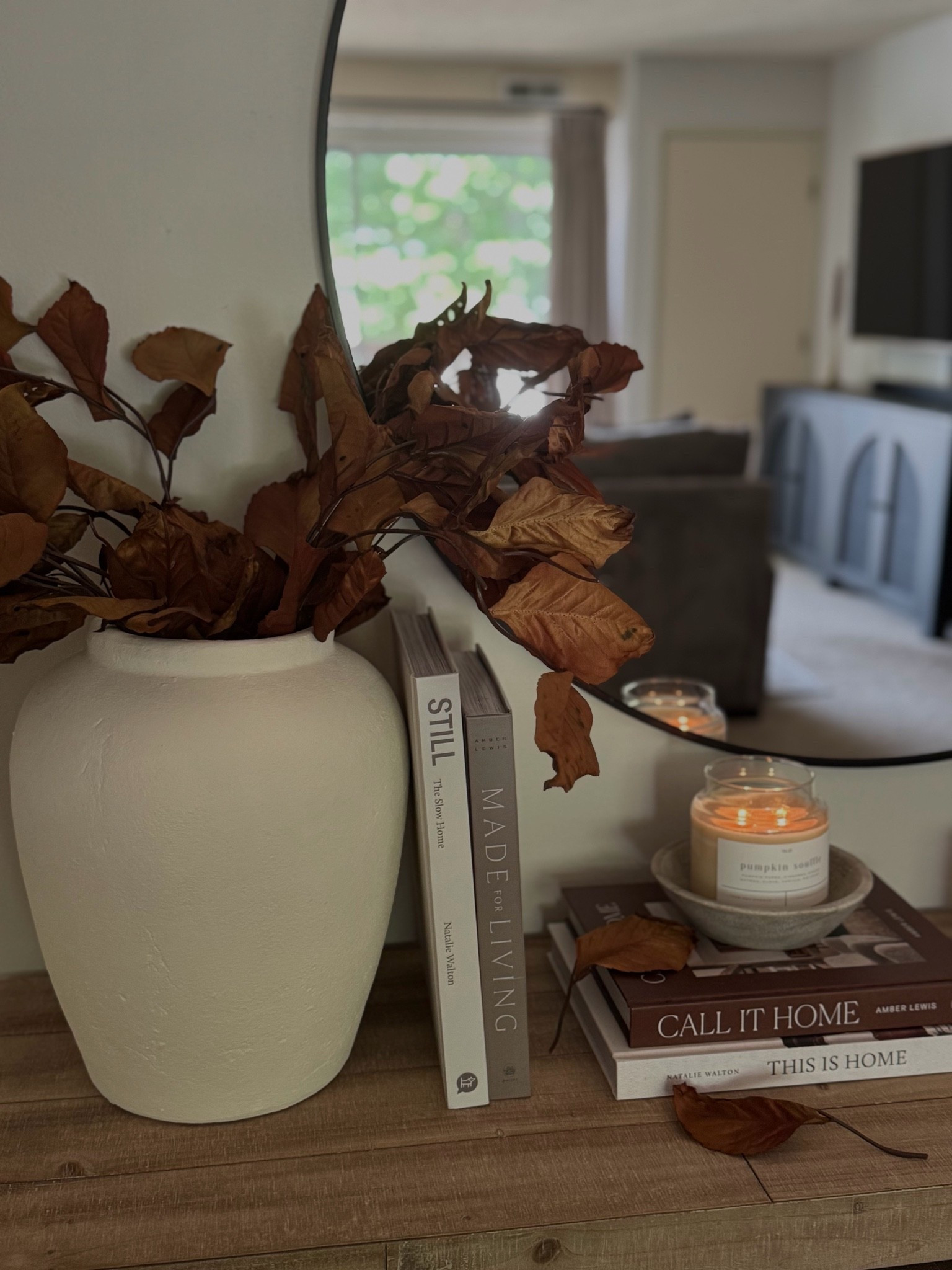 Fall decor, fall magnolia stems, fall console table, cream vase, candle bowl

#LTKSeasonal #LTKHome #LTKU
