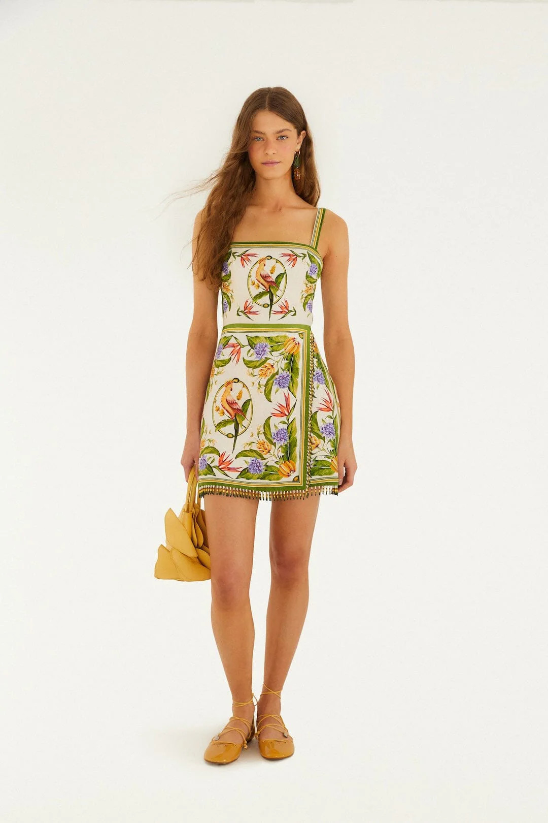 Sand Tropical Scarf Euroflax Premium Linen Sleeveless Mini Dress | FARM Rio | FarmRio (US)