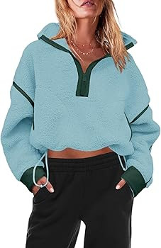Panadila Womens Half Zip Sherpa Fleece Pullover Soft Oversized Sweatshirt with Pockets Warm Fuzzy... | Amazon (US)
