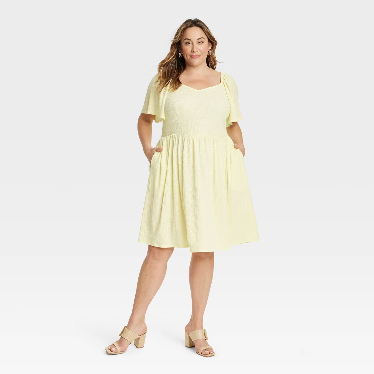 Women's Flutter Short Sleeve Mini A-Line Dress - Ava & Viv™ Yellow XXL | Target