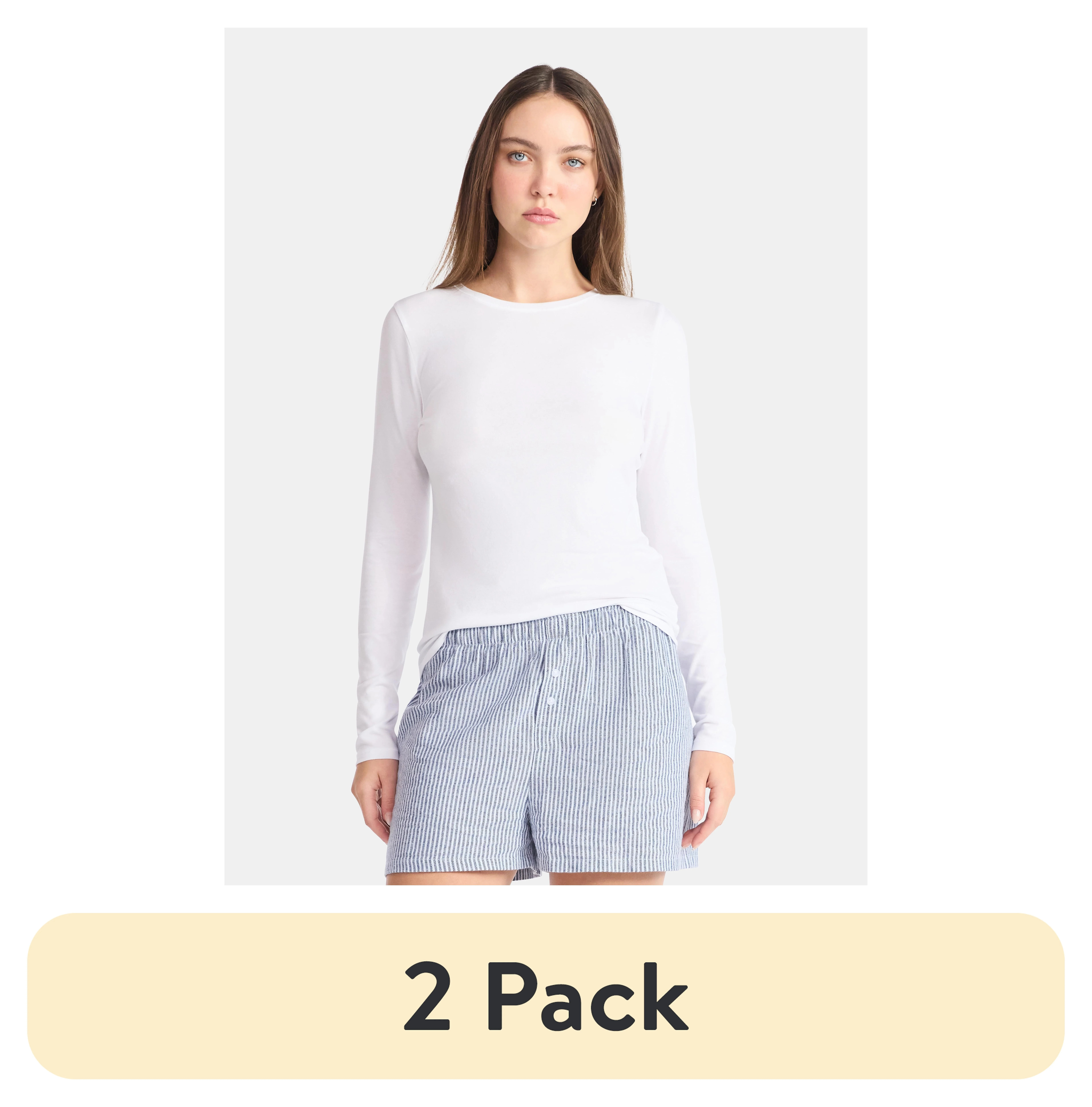 (2 pack) No Boundaries Crewneck Tee with Long Sleeves, Women's & Women's Plus XXS-4X | Walmart (US)