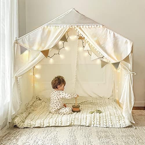 Large Kids Play Tent, Pom Pom Playhouse Tent Indoor, Play House Kids Tent Castle Tent for Girls B... | Amazon (US)