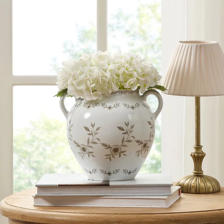 My Texas House 8" Taupe Double Handle Ceramic Floral Vase | Walmart (US)