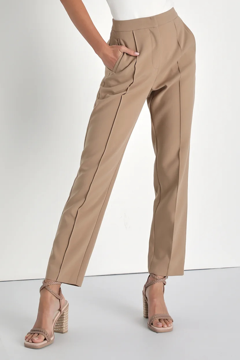 Chic Business Khaki High-Waisted Trouser Pants | Lulus (US)