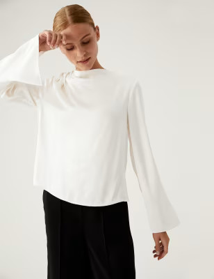 High Neck Pintuck Long Sleeve Top | M&S Collection | M&S | Marks & Spencer (UK)