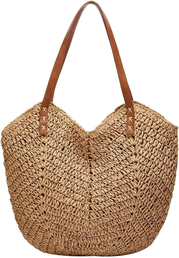 Straw Bags for Women Summer Beach Woven Tote Hobo Handbag Casual Straw Shoulder Bags for Travel V... | Amazon (US)