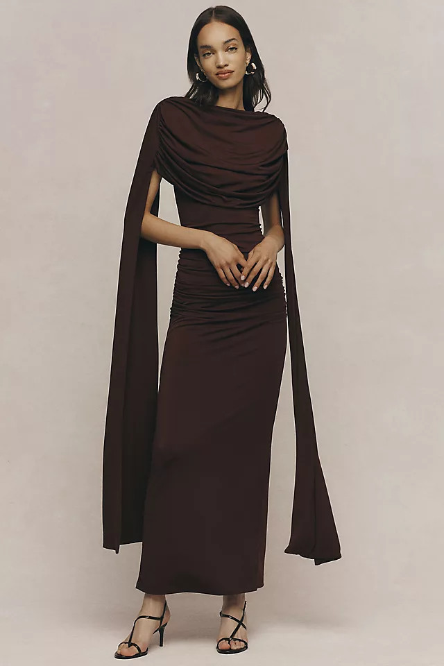 Siempre Ruched Cape Maxi Gown | Anthropologie (US)