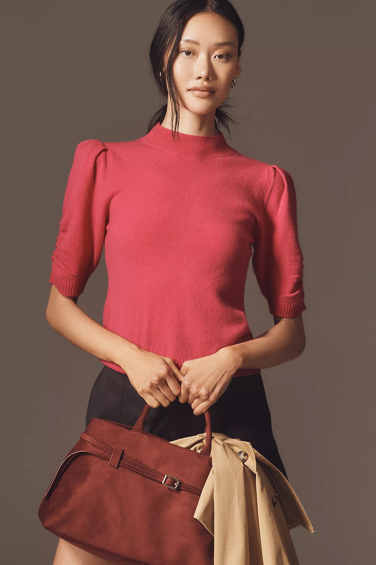 By Anthropologie Wool Cashmere Puff-Sleeve Mock-Neck Sweater | Anthropologie (US)