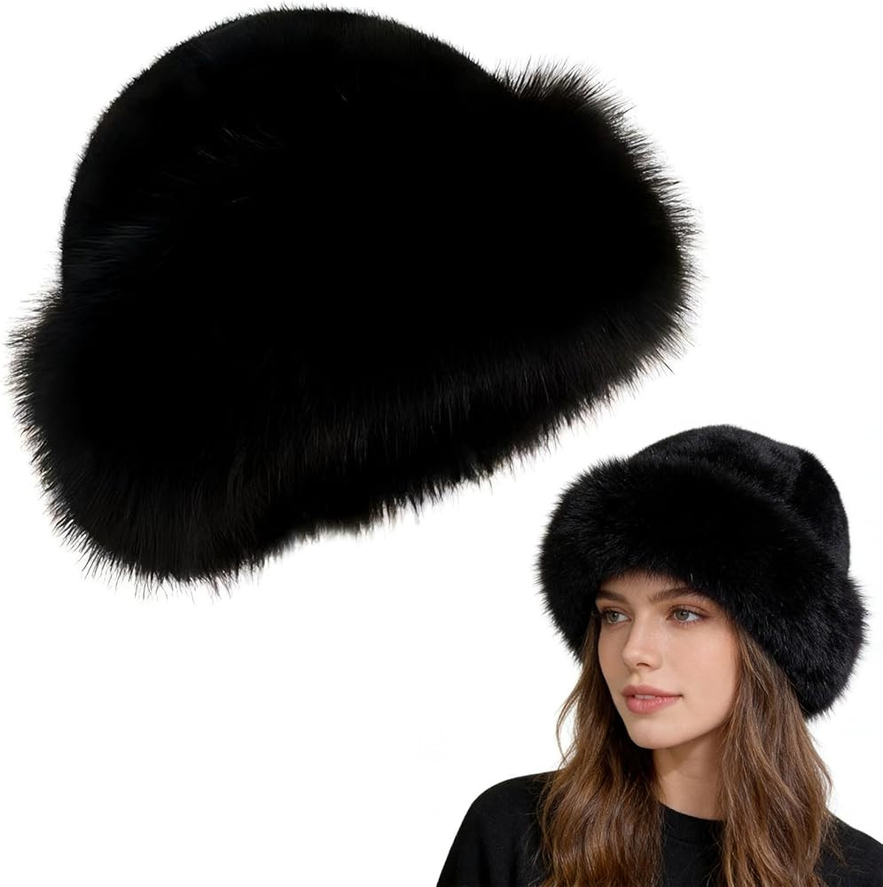 Womens Winter Faux Fur Bucket Hat, Winter Plush Fluffy Furry Mink Hats, Warm Thickened Fisherman ... | Amazon (US)