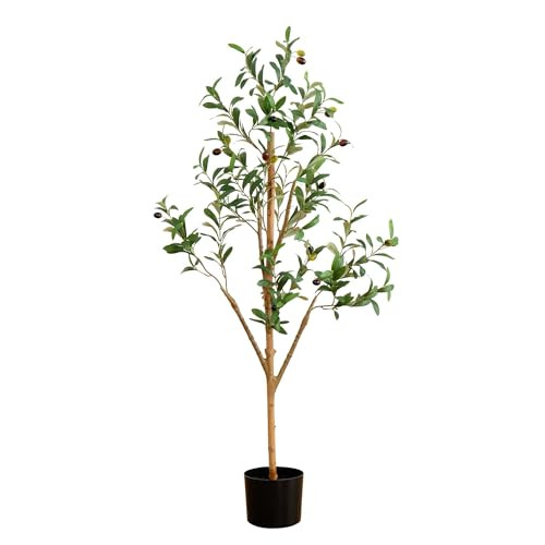 Nearly Natural Olive Tree Artificial Indoor 4FT Tall Silk Faux Olive Tree for Home and Office Decor, Fake Potted Olive Tree with Natural Wood Trunk, Realistic Olive Tree Branches and Lifelike Fruits | Amazon (US)