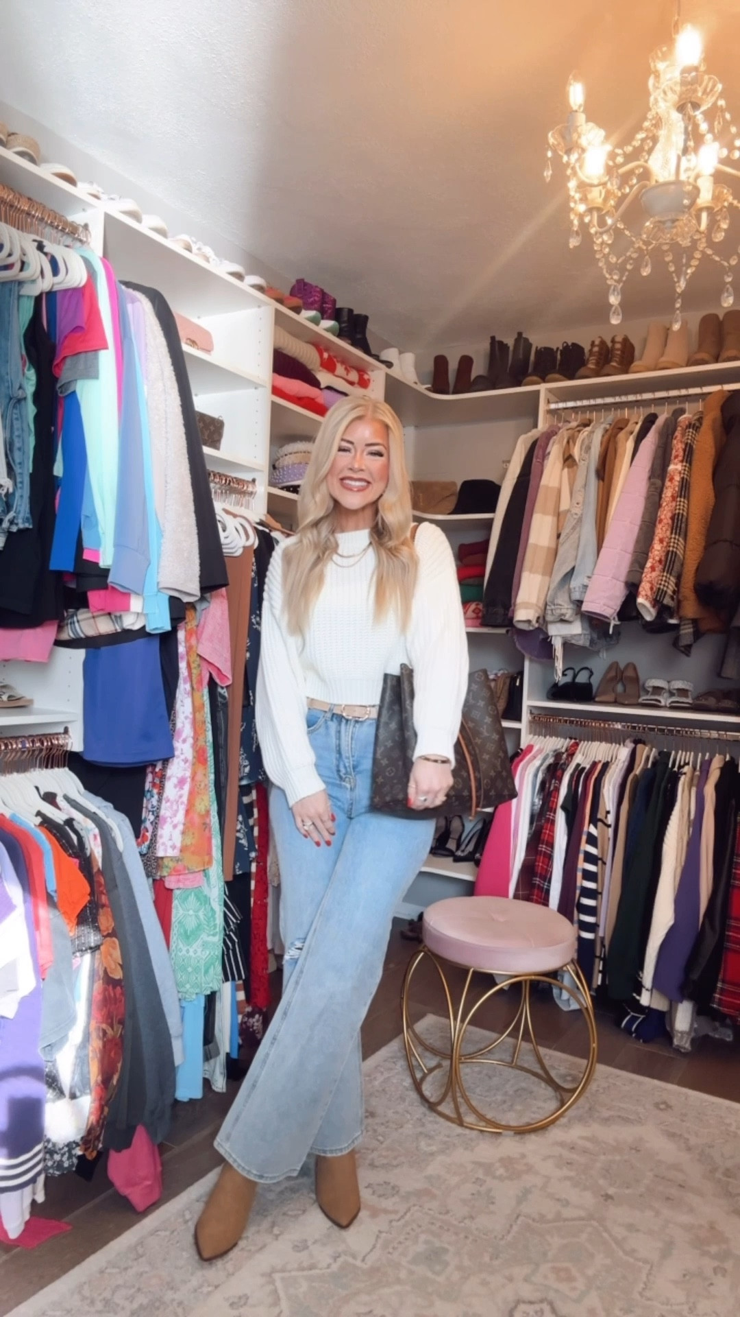 white crop sweater // high waisted wide leg jeans // nude pointed toe booties // gold necklace // gold designer inspired earrings // affordable fashion 

#LTKSeasonal #LTKootd #LTKFindsUnder100