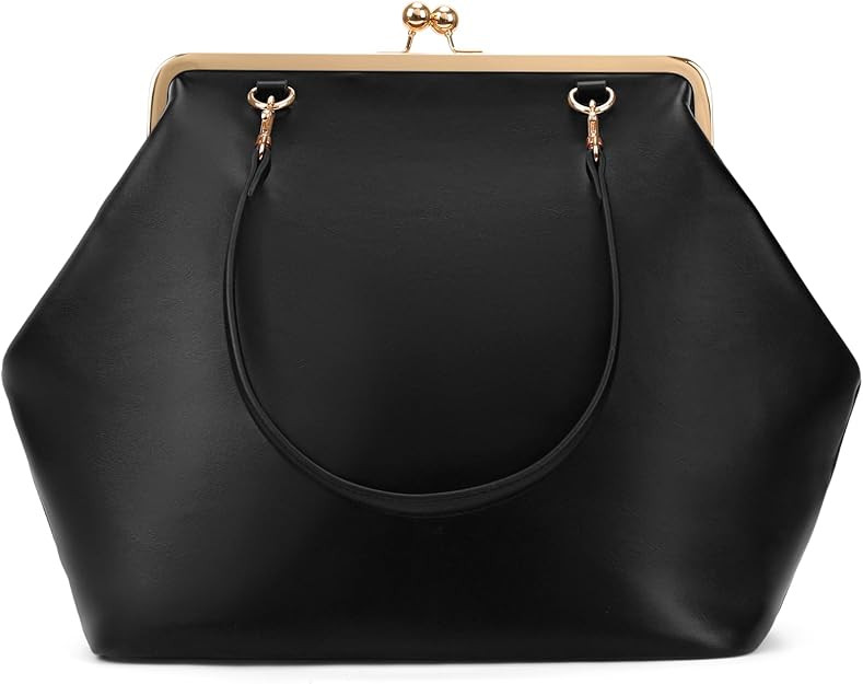 Large Women's Kiss Lock Bag PU Medium Top Handle Handbags Kiss Clasp Shoulder Bags Tote Purse Mes... | Amazon (US)