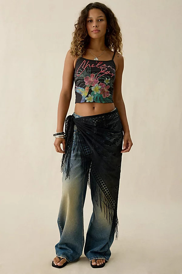 Lace Fringe Sarong in Black, Women's at Urban Outfitters | Urban Outfitters (US and RoW)
