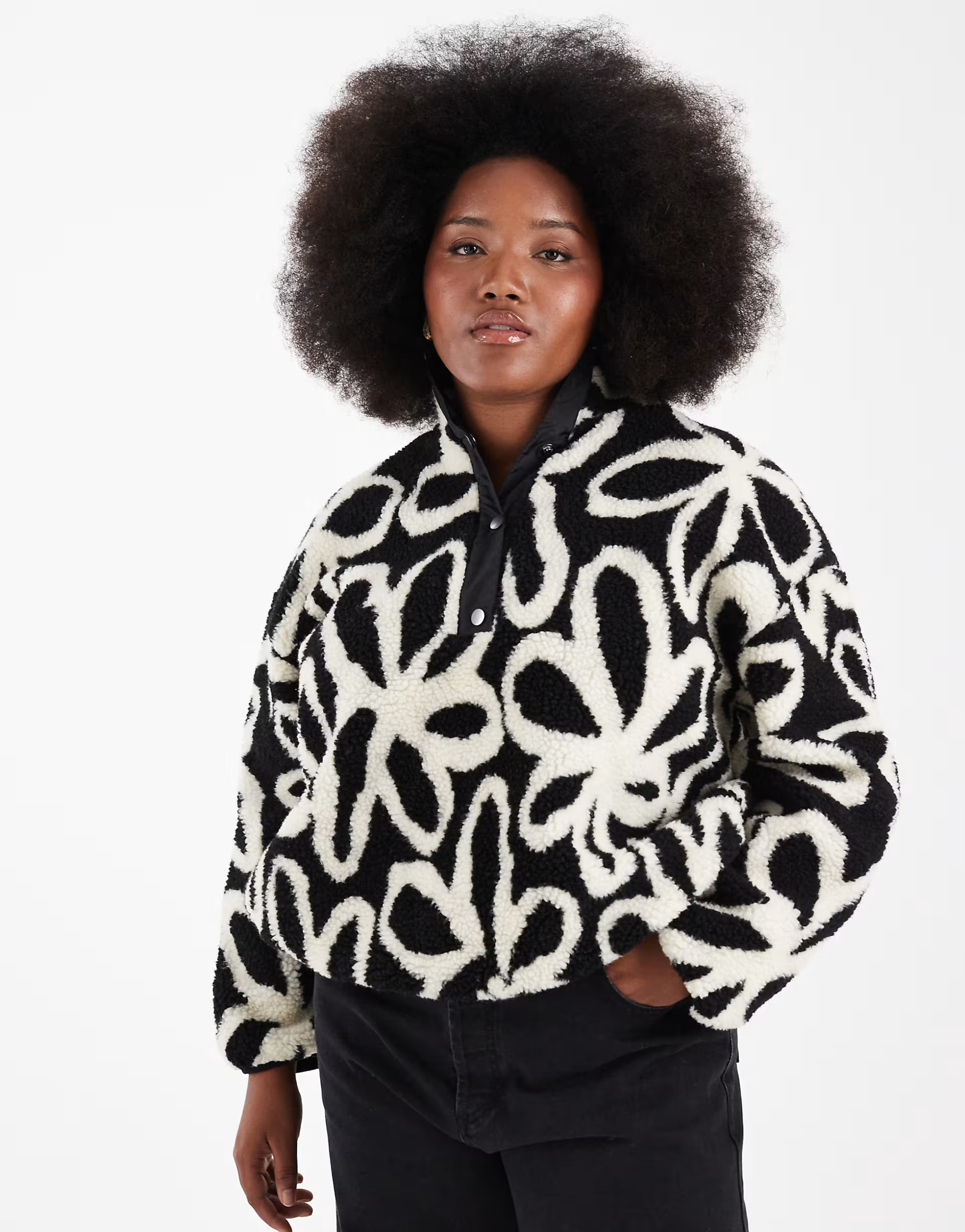 ONLY Curve button down borg fleece in white floral | ASOS (Global)