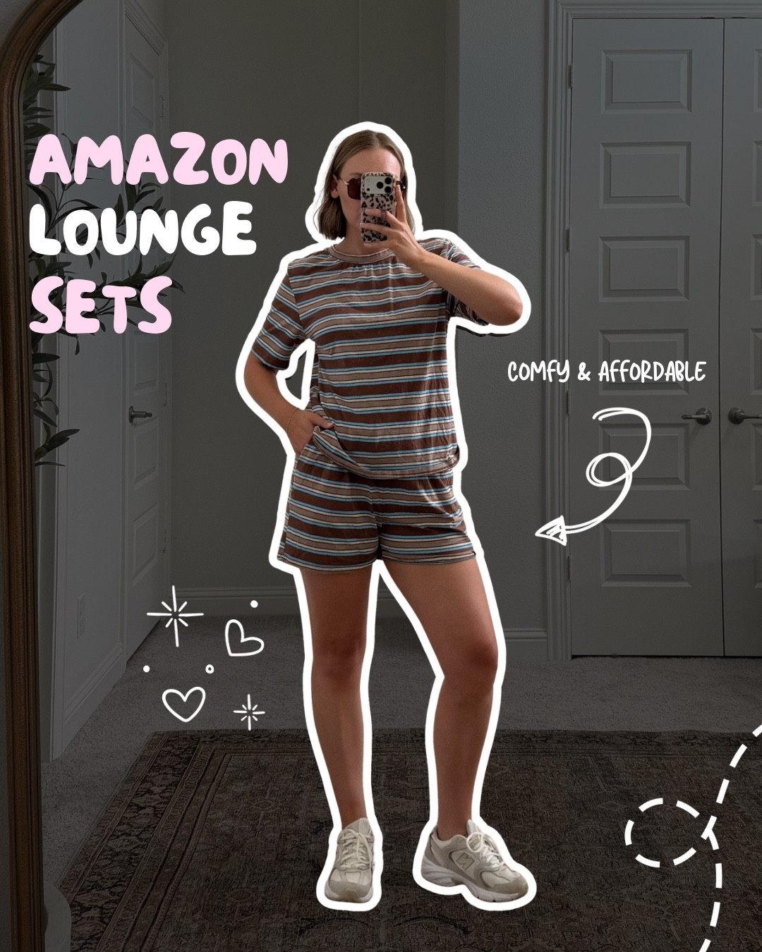 amazon lounge set favorite! size large! loving stripes right now and these colors are so cute! 

 #LTKootd #LTKmomlife #LTKMidsize