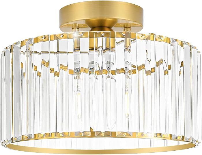 Crystal Ceiling Light Fixture, Modern Semi Flush Mount Ceiling Light, Gold Hallway Lighting Fixtures Chandelier for Kitchen, Close To Ceiling Light Fixtures for Entryway Bedroom, 1-Light, 11Inch | Amazon (US)