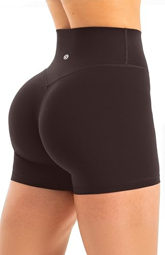 Sogetdo Workout Biker Shorts Women Scrunch Butt 4.5" Chocolate Brown-S | Amazon (US)