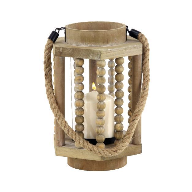 11" x 8" Rustic Wood/Glass Candle Holder with Rope Handle Beige - Olivia & May | Target