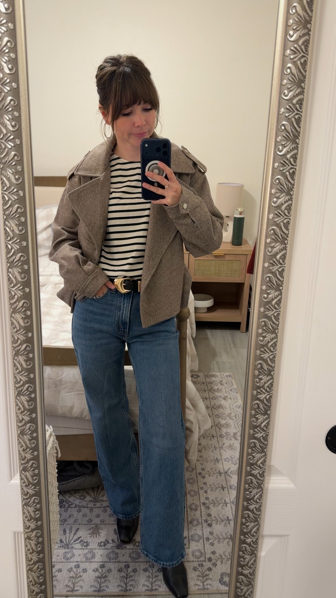 Christmas lights and a ramen dinner kind of night.
This is my go-to outfit when I want to feel comfortable but still pulled together—easy denim, a striped top, and a jacket that makes everything look intentional. Simple, classic, and very wearable.
Jacket small
Top small
Jeans 25short 

Comment SHOP below to receive a DM with the link to this post on my LTK ⬇ https://liketk.it/5HvO7 #ltkootd #ltkpetite