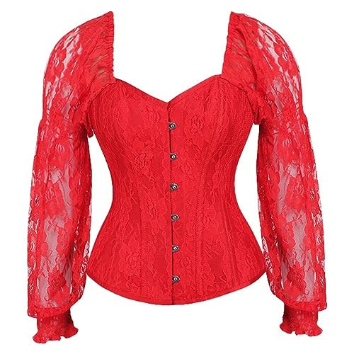 Top Drawer Red w/Red Lace Steel Boned Long Sleeve Corset (5X) | Amazon (US)