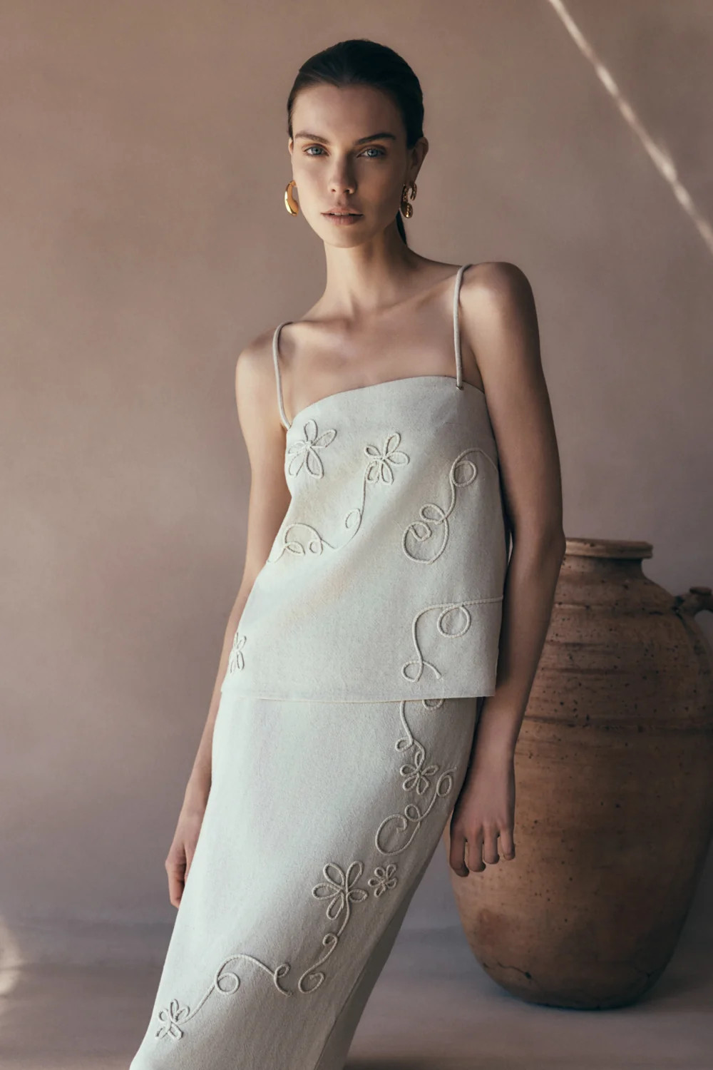 Casey Linen Corded Embroidered Linen Top - Natural | Meshki (APAC)