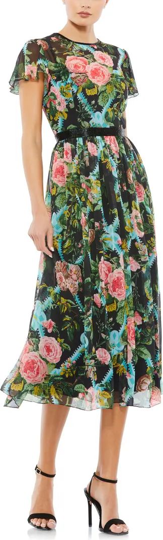 Mac Duggal Floral Chiffon Midi Dress | Nordstrom | Nordstrom