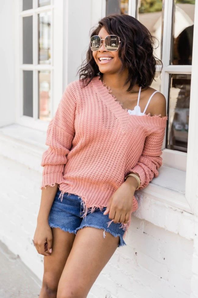Commitment To Cool Mauve Distressed Sweater FINAL SALE | The Pink Lily Boutique