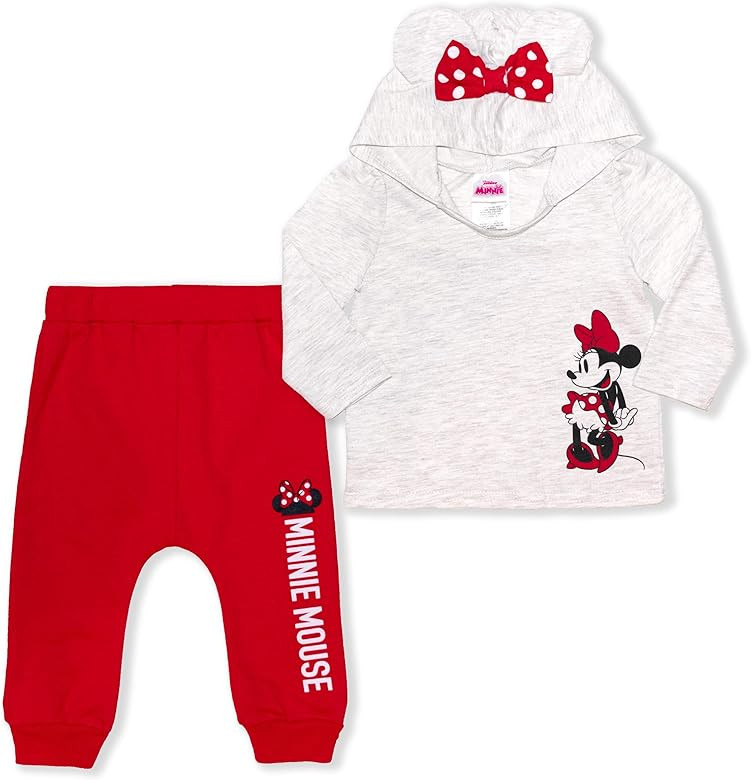 Disney Girl's 2-Piece Minnie Mouse Pullover Hoodie with Bow and Jogger Set | Amazon (US)
