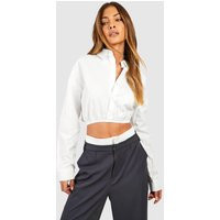 Womens Cropped Button Detail Shirt - White - 14, White | Boohoo.com (UK & IE)