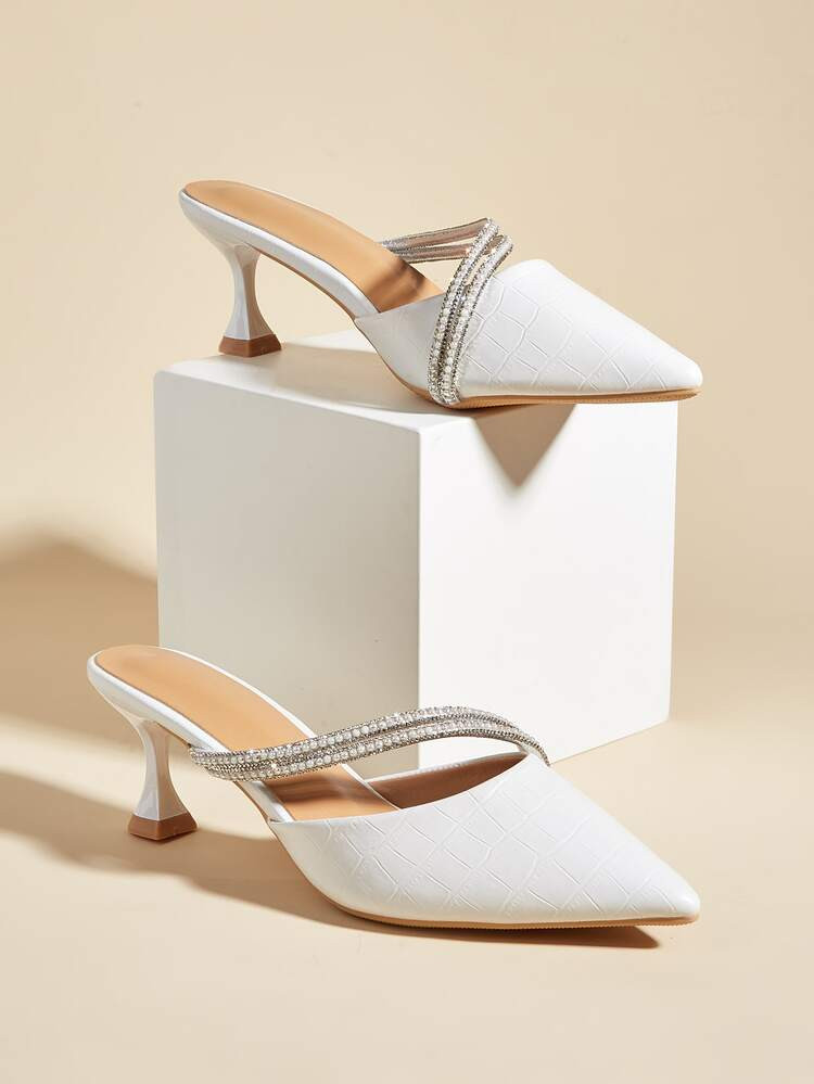 Rhinestone & Faux Pearl Decor Pyramid Heeled Mules | SHEIN
