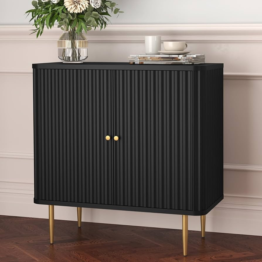 HLR Sideboard Buffet Cabinet with Fluted Texture, Black Accent Cabinet with 2 Doors, Modern Crede... | Amazon (US)