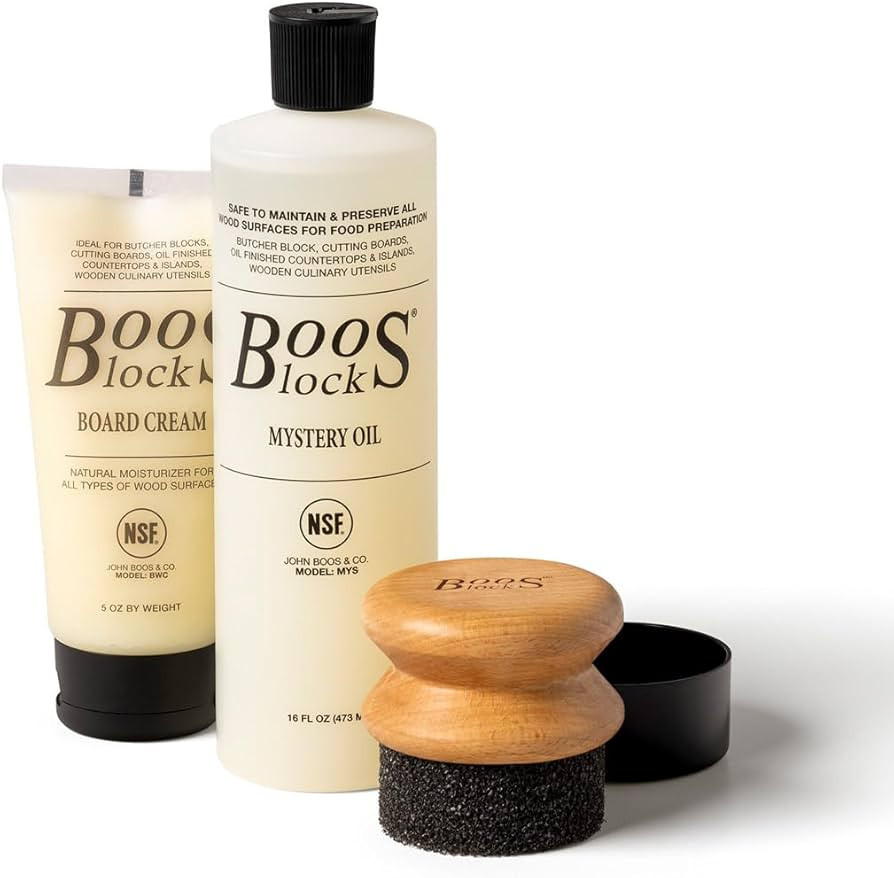 John Boos 3-Piece Care Set, 16 oz Mystery Oil, 5 oz Board Cream & Round Applicator - All-Natural ... | Amazon (US)