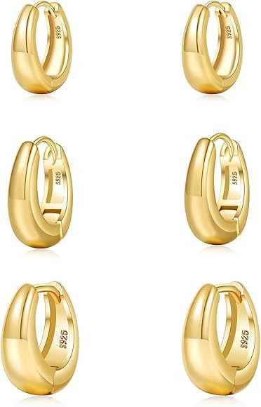 VEEDOFA Small Hoop Earrings Set for Women,14K Gold Hypoallergenic Chunky Gold Silver Hoop Earring... | Amazon (CA)