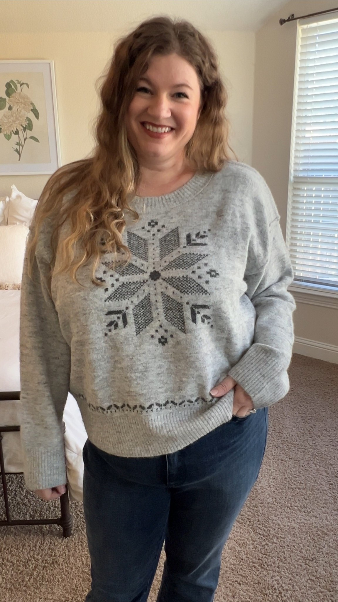 I love this snowflake sweater! Love that it’s a black/grey look vs traditional holiday colors. Would be so cute with black bottoms! I’m in the 2X, runs true to size. Super soft and stretchy. Comes in XS-4X

Plus size holiday outfit
Christmas outfit 
Casual holiday look 

#LTKPlusSize #LTKMidsize #LTKHoliday