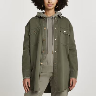 Khaki oversized utility denim shacket | River Island (UK & IE)