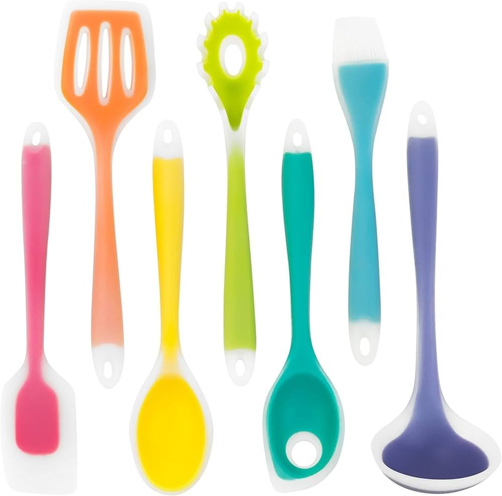 Silikon Rainbow Kitchen Utensils - 7 Piece Silicone Cooking Tools Set with Spatulas (2), Spoons (... | Amazon (US)