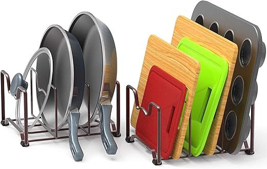 2 Pack - SimpleHouseware Kitchen Cabinet Pantry and Bakeware Organizer Rack Holder, Bronze | Amazon (US)